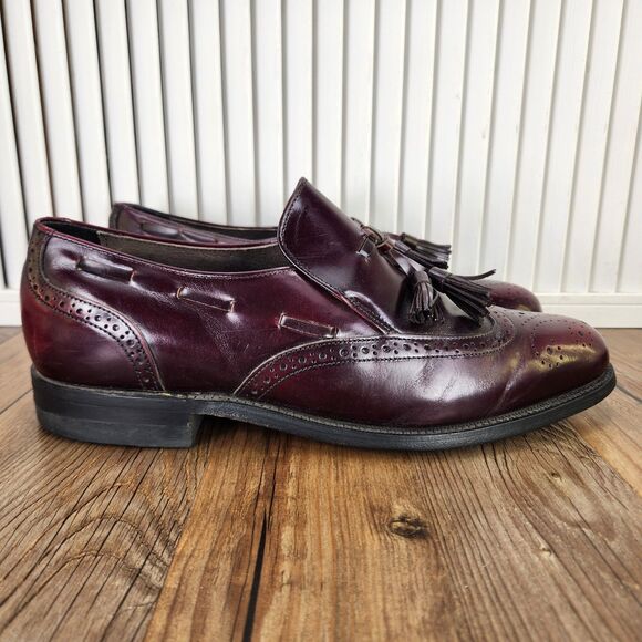 VTG Florsheim Imperial Tassel Loafers Mens 9.5 E Burgundy Wingtip Dress Shoes - Picture 1 of 9